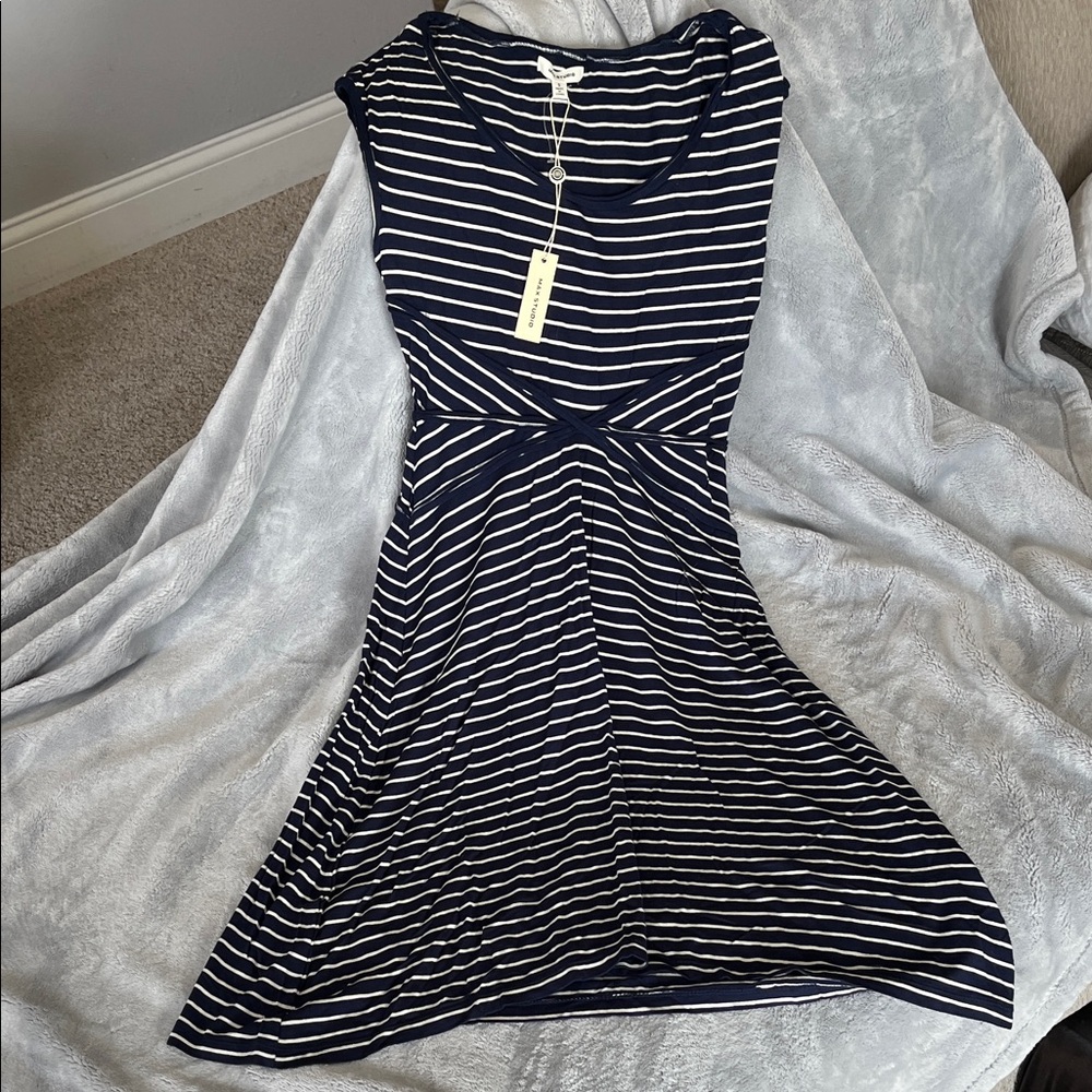 Max Studio Navy and White Midi Dress